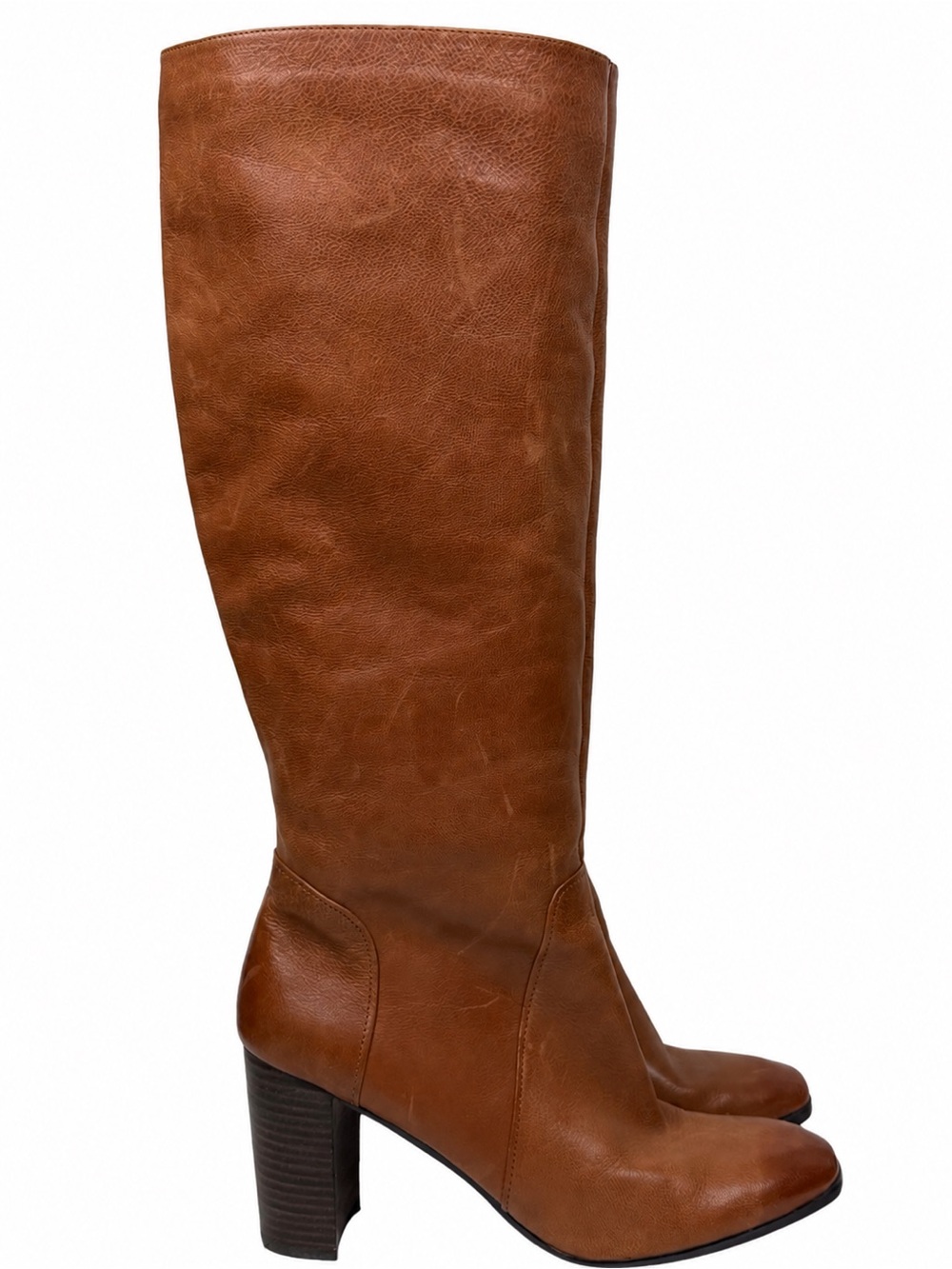 Nine West Women’s 8.5M Brown Leather Knee High Boots Block Heel Riding Boots
